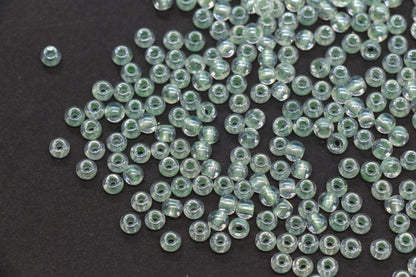4mm Green Lined Glass Seed Beads, Glossy Round Rocailles Beads for Bracelet Jewelry Making Supplies #1249
