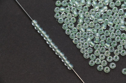 4mm Green Lined Glass Seed Beads, Glossy Round Rocailles Beads for Bracelet Jewelry Making Supplies #1249