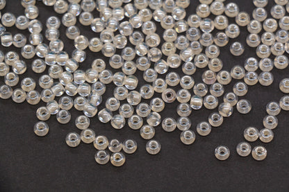 4mm Peach Lined Glass Seed Beads, Glossy Round Rocailles Beads for Bracelet Jewelry Making#1080