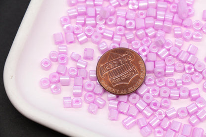 4mm Pink Cube Glass Beads, Glossy Square Seed Beads for Bracelet Jewelry Making #2762