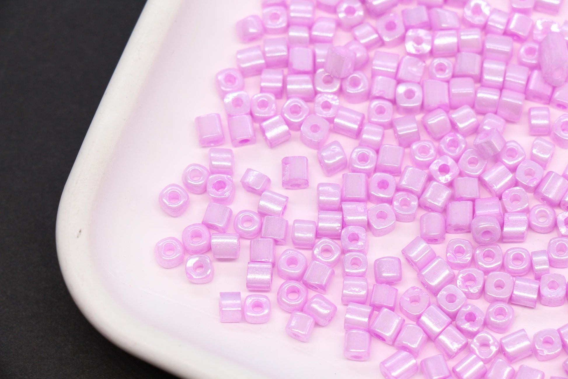 4mm Pink Cube Glass Beads, Glossy Square Seed Beads for Bracelet Jewelry Making #2762