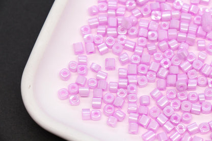 4mm Pink Cube Glass Beads, Glossy Square Seed Beads for Bracelet Jewelry Making #2762
