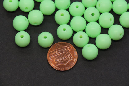 10mm Matte Mint Green Gumball Beads, Chunky Frosted Acrylic Round Spacer Beads for Bracelet Making #1212