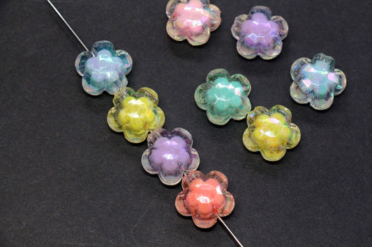 16mm Iridescent AB Flower Beads, Chunky Acrylic Floral Beads for Jewelry Making #1899