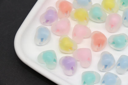 15mm Matte Heart Beads, Chunky Frosted Acrylic Heart Beads for Jewelry Making #1894