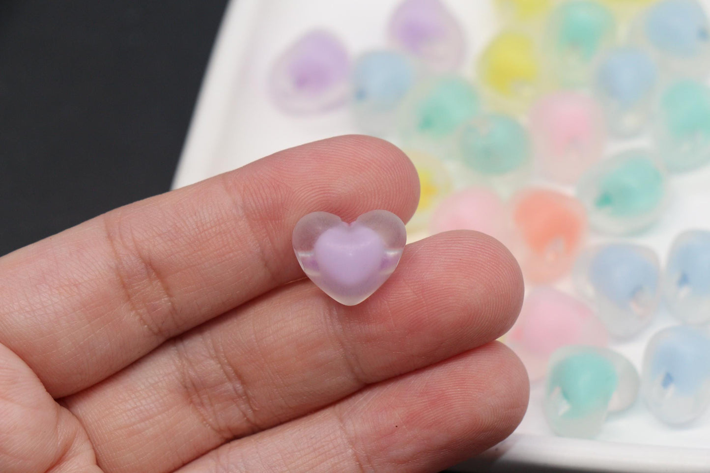 15mm Matte Heart Beads, Chunky Frosted Acrylic Heart Beads for Jewelry Making #1894