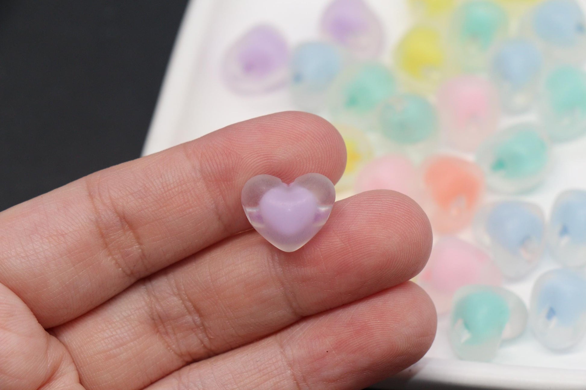 15mm Matte Heart Beads, Chunky Frosted Acrylic Heart Beads for Jewelry Making #1894