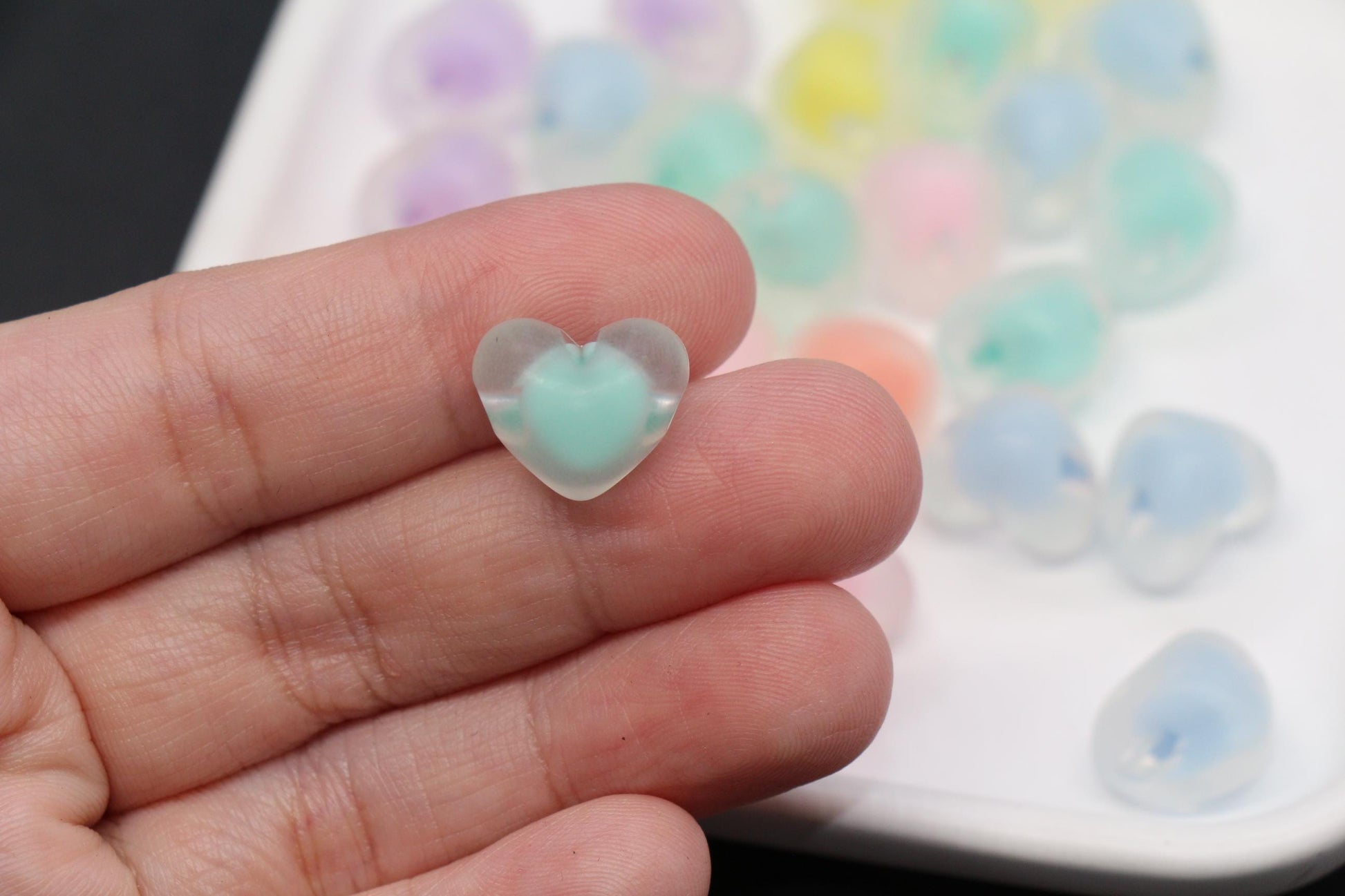 15mm Matte Heart Beads, Chunky Frosted Acrylic Heart Beads for Jewelry Making #1894