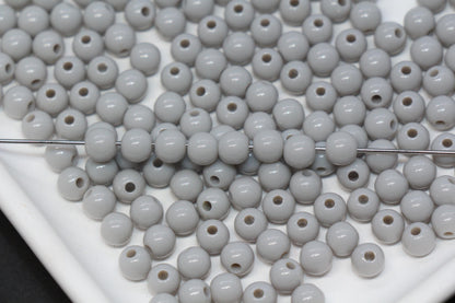 6mm Gray Round Acrylic Beads, Smooth Neutral Spacer Beads for Bracelet Making #822
