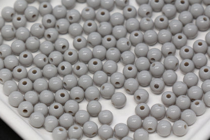 6mm Gray Round Acrylic Beads, Smooth Neutral Spacer Beads for Bracelet Making #822