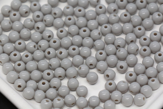 6mm Gray Round Acrylic Beads, Smooth Neutral Spacer Beads for Bracelet Making #822