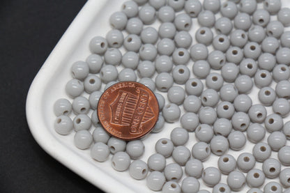 6mm Gray Round Acrylic Beads, Smooth Neutral Spacer Beads for Bracelet Making #822