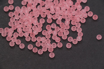 4mm Matte Pink Glass Seed Beads, 6/0 Frosted Rocailles for Bracelet Making & Beading Supplies #1415