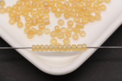 4mm Matte Champagne AB Glass Seed Beads, Frosted Iridescent 6/0 Rocailles, Metallic Seed Beads for Bracelet Making & Beading Supplies #1165