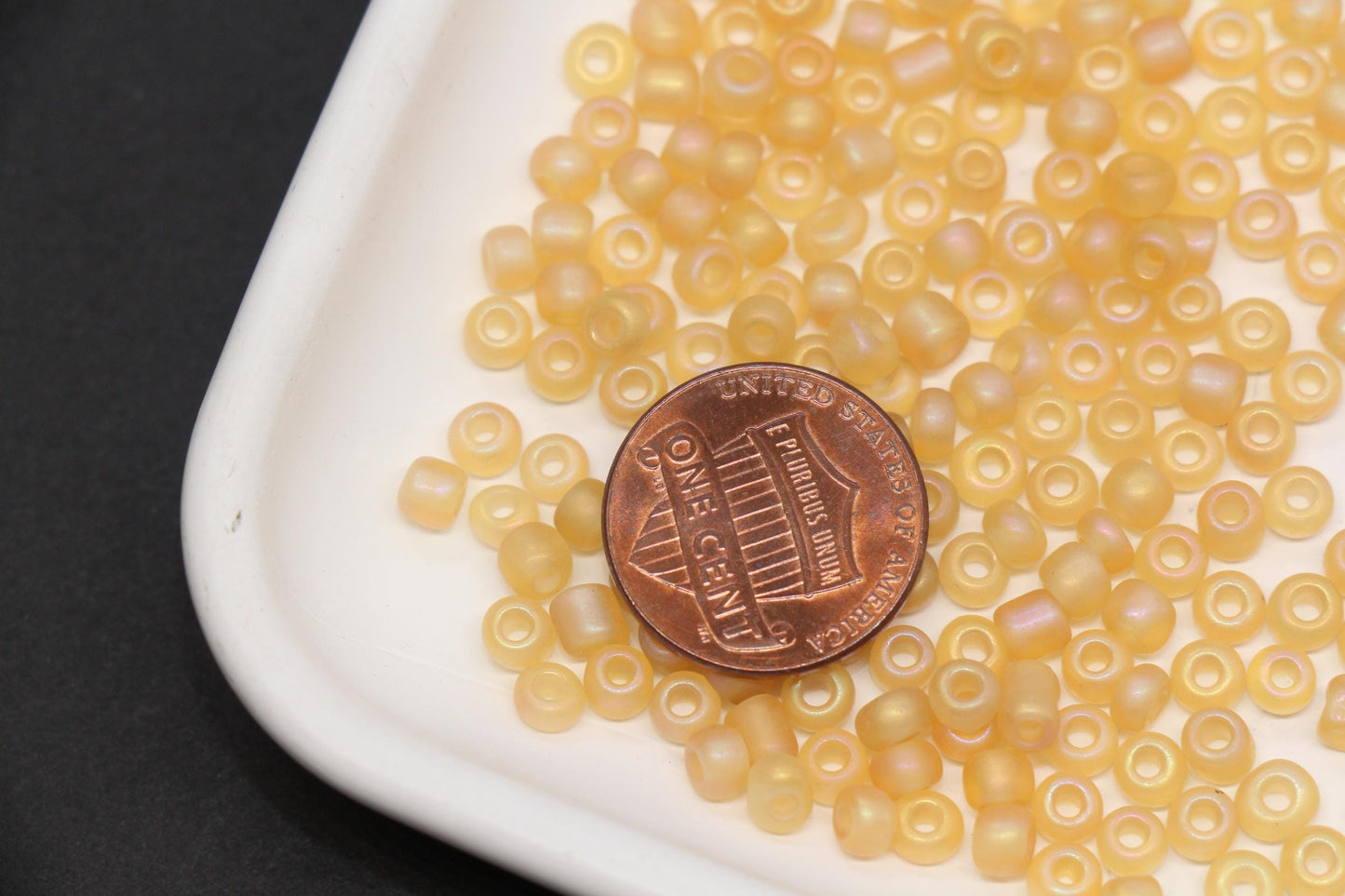 4mm Matte Champagne AB Glass Seed Beads, Frosted Iridescent 6/0 Rocailles, Metallic Seed Beads for Bracelet Making & Beading Supplies #1165