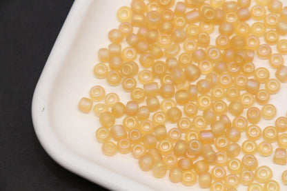 4mm Matte Champagne AB Glass Seed Beads, Frosted Iridescent 6/0 Rocailles, Metallic Seed Beads for Bracelet Making & Beading Supplies #1165