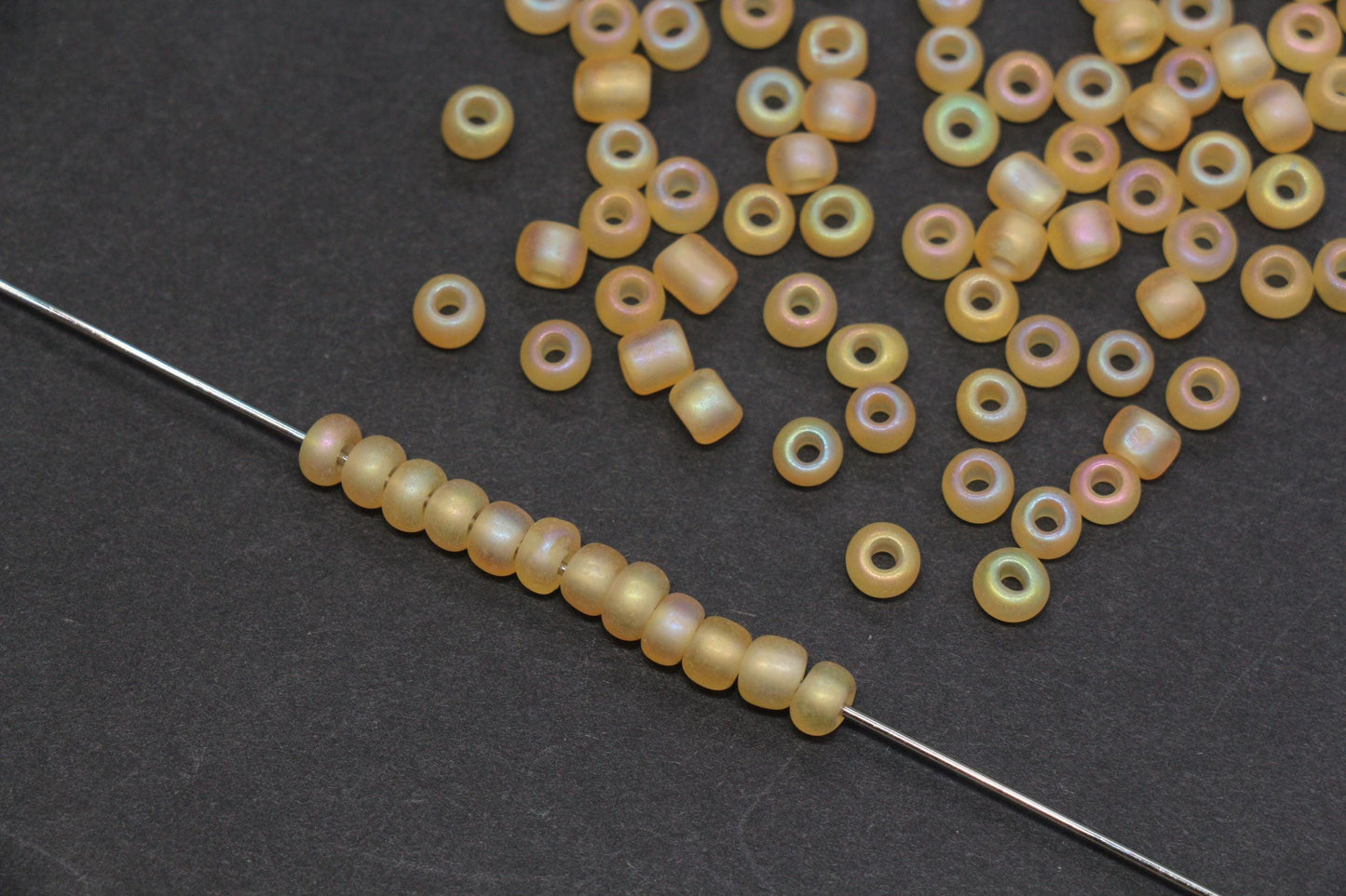 4mm Matte Champagne AB Glass Seed Beads, Frosted Iridescent 6/0 Rocailles, Metallic Seed Beads for Bracelet Making & Beading Supplies #1165