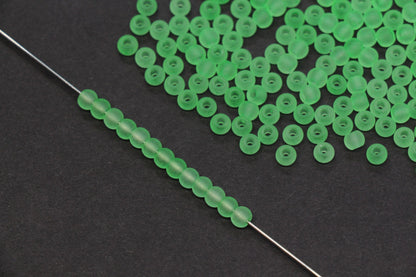 4mm Matte Green Glass Seed Beads, Frosted Green 6/0 Rocailles, Round Seed Beads for Bracelet Making, Jewelry Making & Beading Supplies #1419