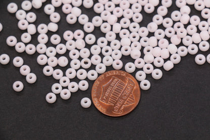 4mm Matte Light Pink Glass Seed Beads, Frosted Blush Pink Rocailles Beads, 6/0 Round Seed Beads, Beads for Jewelry Making #2054