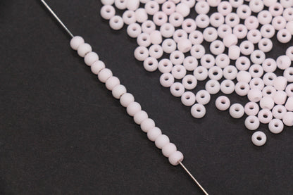 4mm Matte Light Pink Glass Seed Beads, Frosted Blush Pink Rocailles Beads, 6/0 Round Seed Beads, Beads for Jewelry Making #2054
