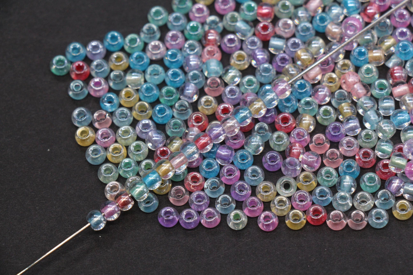 4mm Mixed Color Lined Glass Seed Beads, Glossy Transparent Rainbow Rocailles Beads for Jewelry Making #1153
