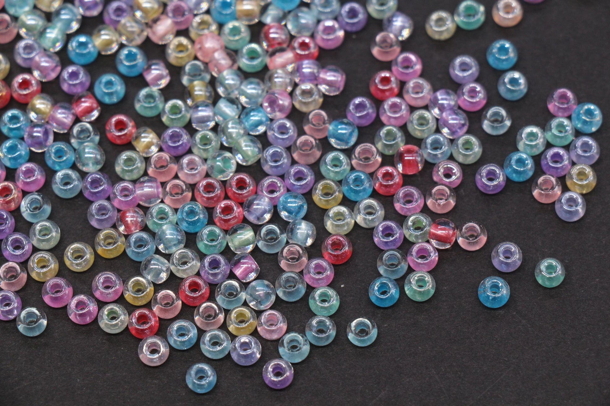 4mm Mixed Color Lined Glass Seed Beads, Glossy Transparent Rainbow Rocailles Beads for Jewelry Making #1153