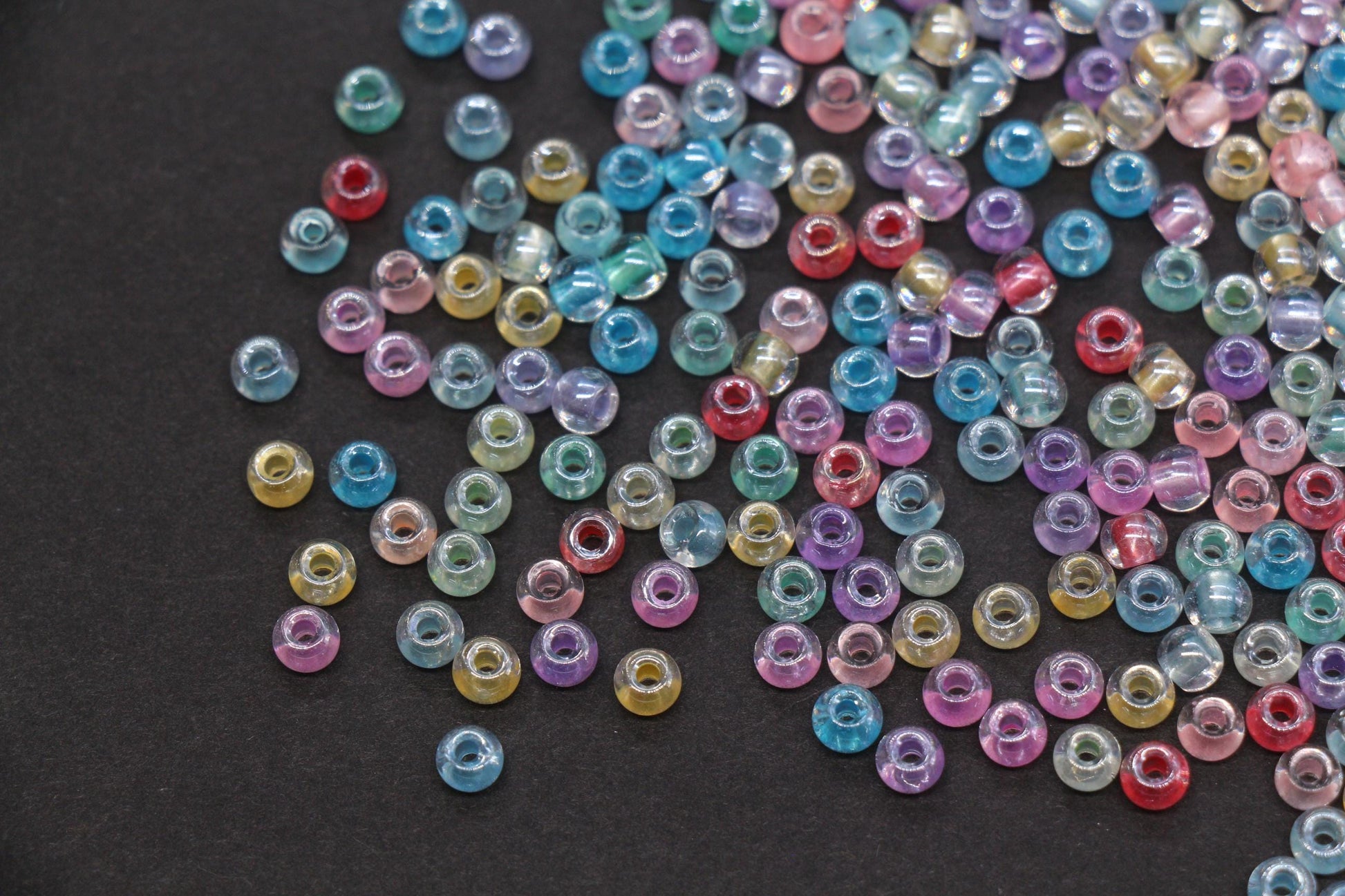 4mm Mixed Color Lined Glass Seed Beads, Glossy Transparent Rainbow Rocailles Beads for Jewelry Making #1153