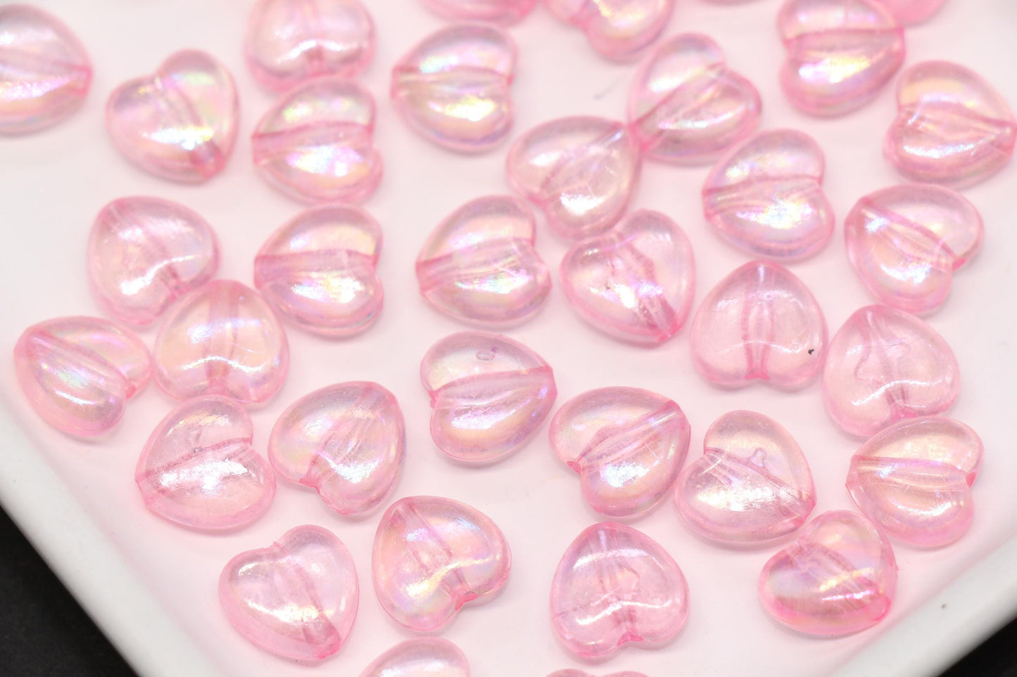 Pink Iridescent Heart Beads, Aurora Borealis Heart Beads for Bracelet Jewelry Making #2197