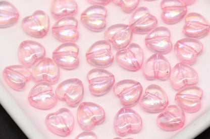 Pink Iridescent Heart Beads, Aurora Borealis Heart Beads for Bracelet Jewelry Making #2197