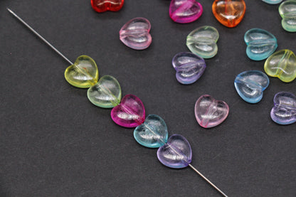 Transparent Mix Heart Beads, Multicolor Acrylic Heart Beads, Clear Colorful Heart Beads for Bracelet Jewelry Making #1906