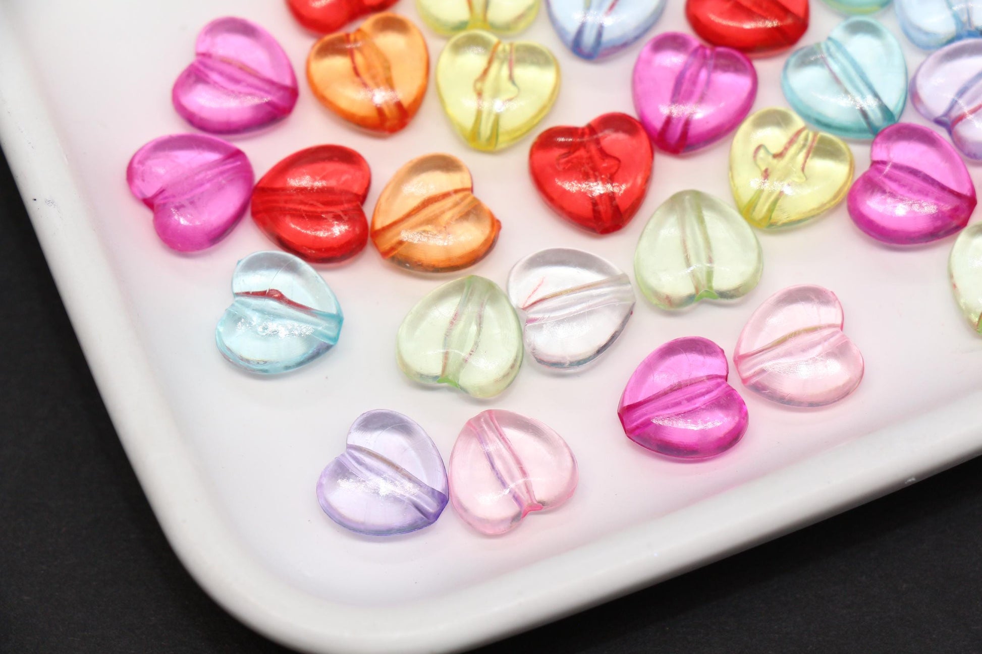 Transparent Mix Heart Beads, Multicolor Acrylic Heart Beads, Clear Colorful Heart Beads for Bracelet Jewelry Making #1906