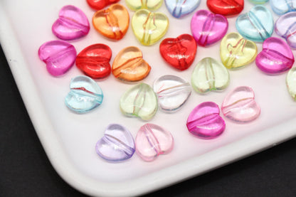 Transparent Mix Heart Beads, Multicolor Acrylic Heart Beads, Clear Colorful Heart Beads for Bracelet Jewelry Making #1906