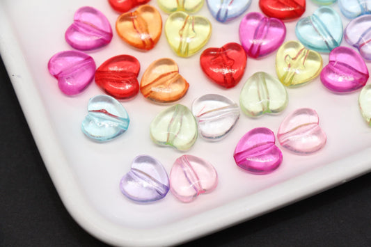 Transparent Mix Heart Beads, Multicolor Acrylic Heart Beads, Clear Colorful Heart Beads for Bracelet Jewelry Making #1906