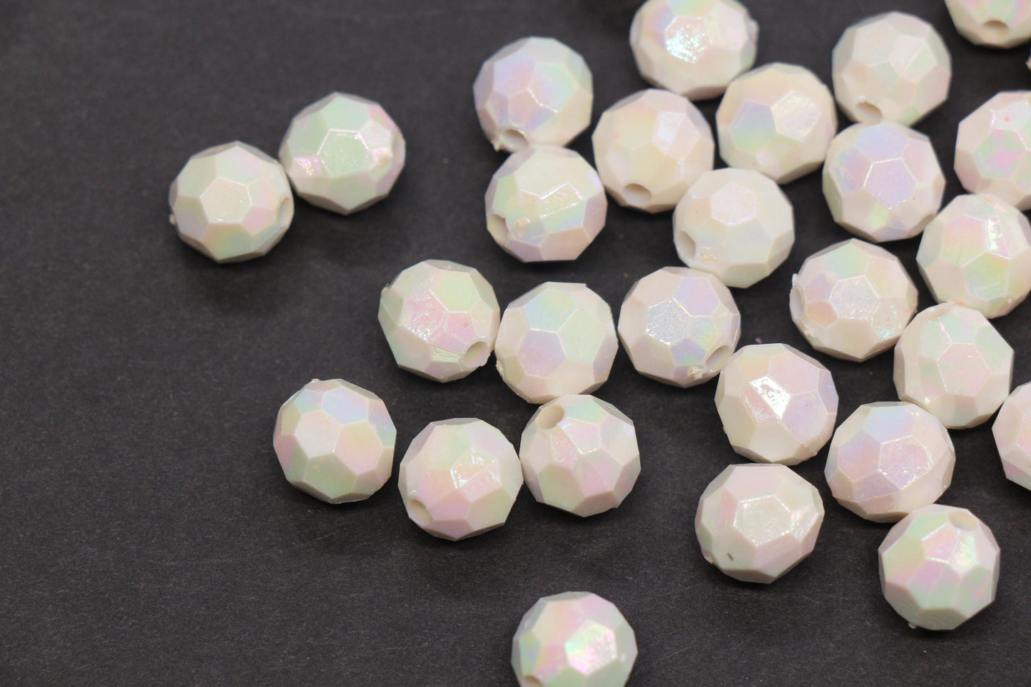 10mm Faceted AB Beads, Iridescent White Acrylic Beads for Jewelry Making #787