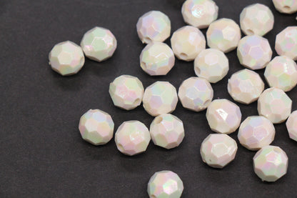10mm Faceted AB Beads, Iridescent White Acrylic Beads for Jewelry Making #787