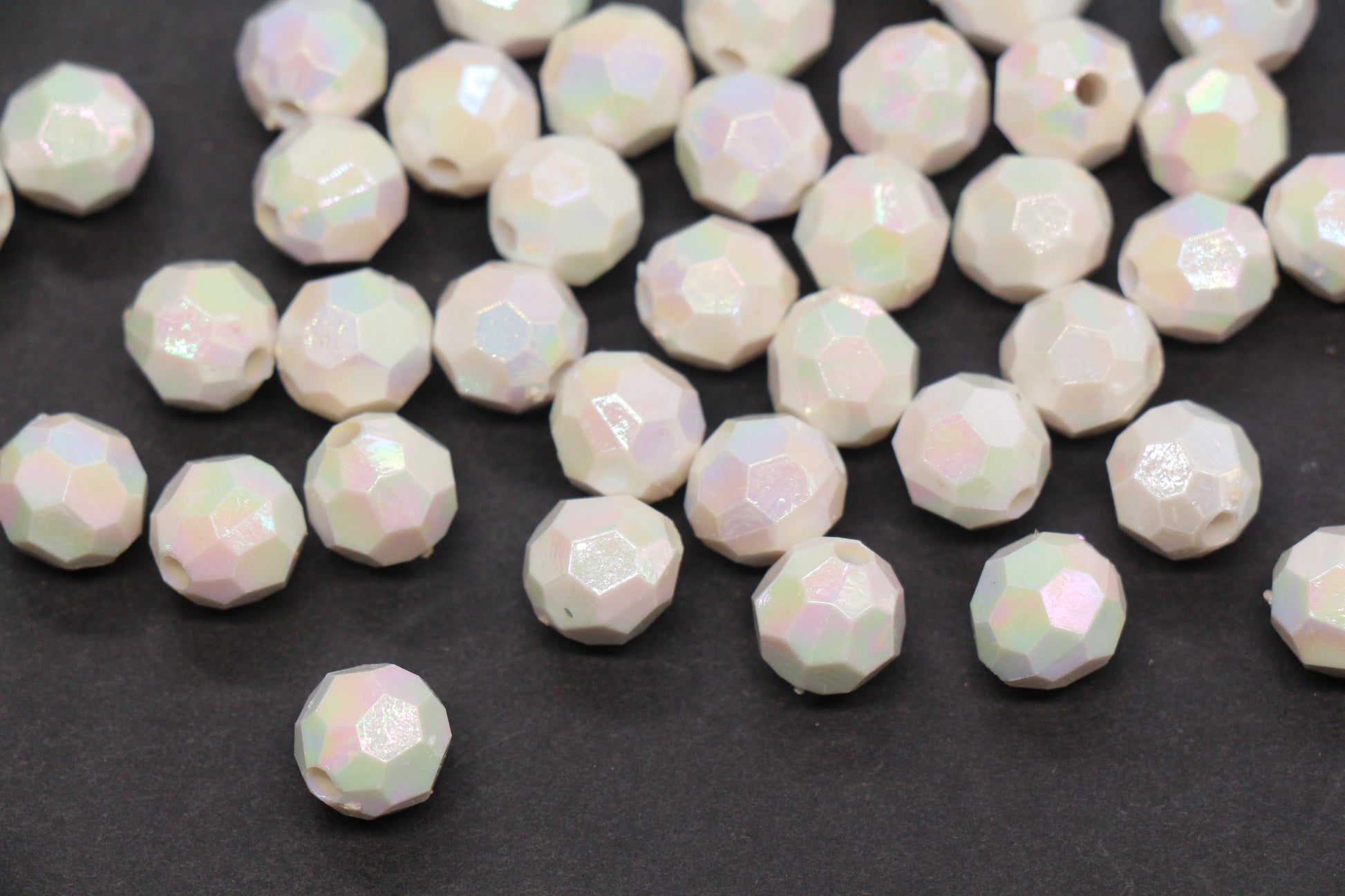 10mm Faceted AB Beads, Iridescent White Acrylic Beads for Jewelry Making #787