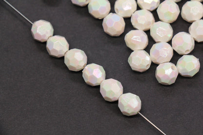 10mm Faceted AB Beads, Iridescent White Acrylic Beads for Jewelry Making #787
