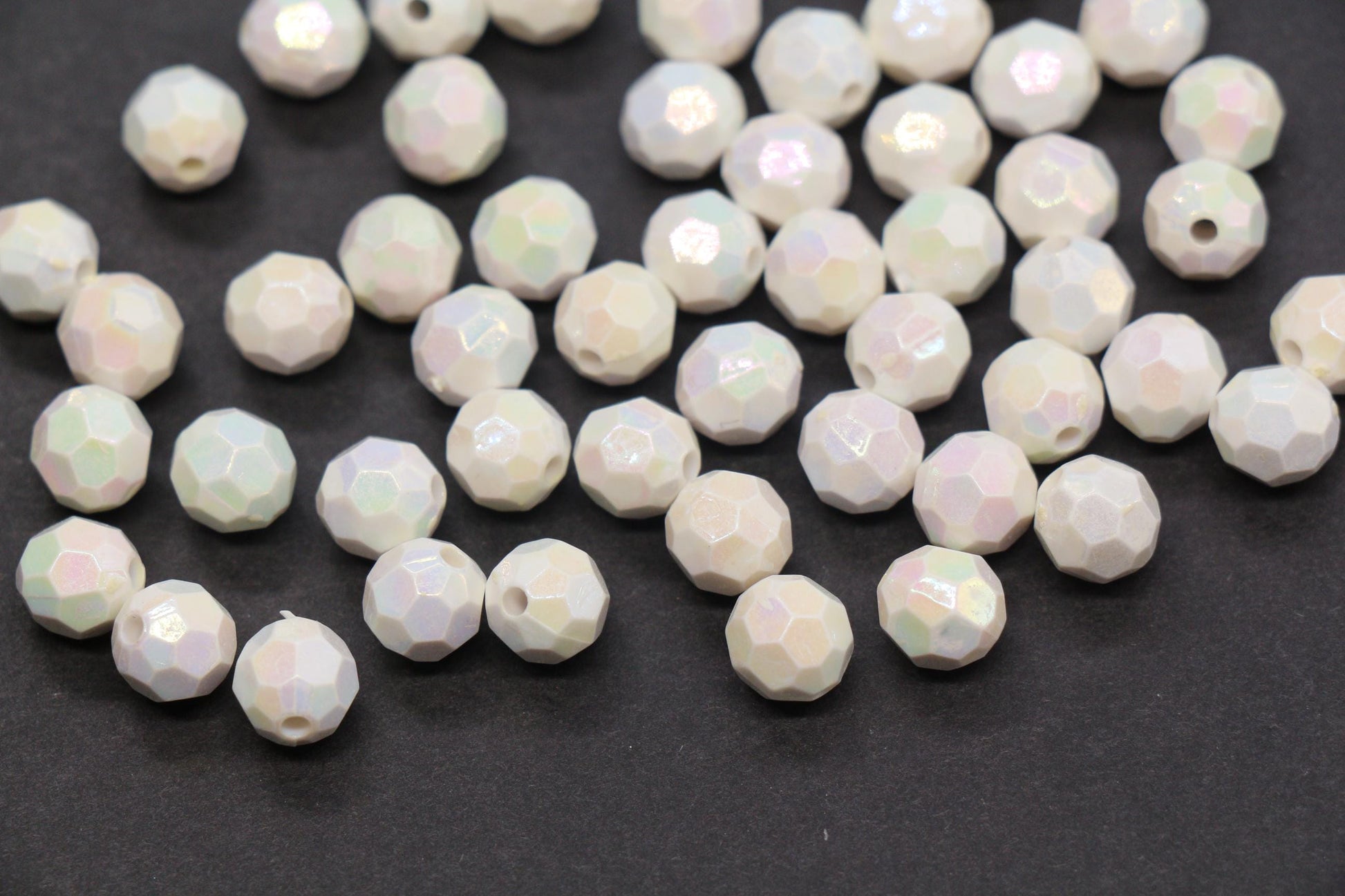 8mm Faceted AB Beads, Iridescent White Acrylic Beads for Bracelet Jewelry Making #786