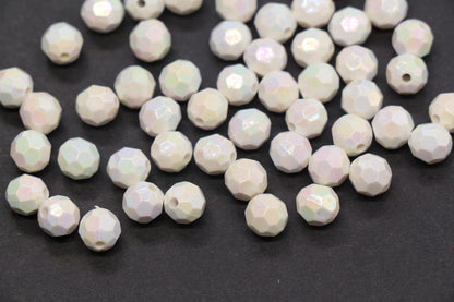 8mm Faceted AB Beads, Iridescent White Acrylic Beads for Bracelet Jewelry Making #786