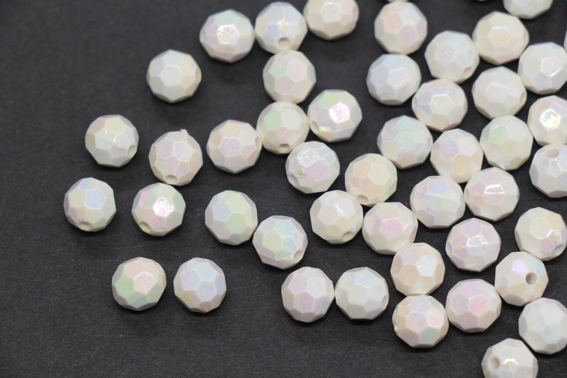 8mm Faceted AB Beads, Iridescent White Acrylic Beads for Bracelet Jewelry Making #786