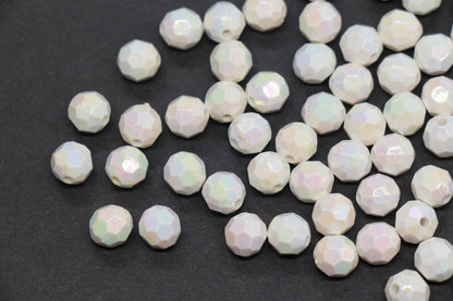 8mm Faceted AB Beads, Iridescent White Acrylic Beads for Bracelet Jewelry Making #786