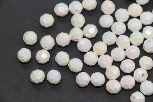 8mm Faceted AB Beads, Iridescent White Acrylic Beads for Bracelet Jewelry Making #786