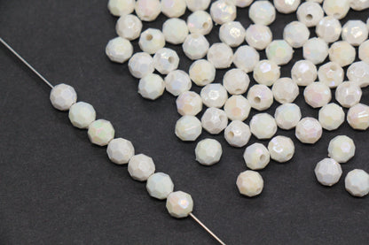 6mm Faceted AB Beads, Iridescent White Acrylic Beads for Bracelet Jewelry Making #789