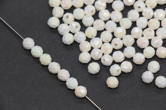 6mm Faceted AB Beads, Iridescent White Acrylic Beads for Bracelet Jewelry Making #789