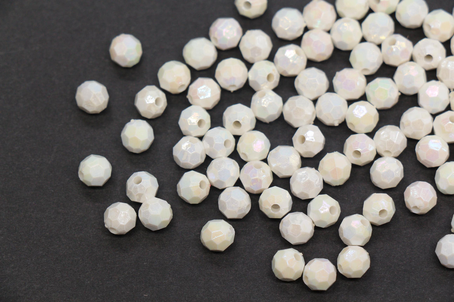 6mm Faceted AB Beads, Iridescent White Acrylic Beads for Bracelet Jewelry Making #789
