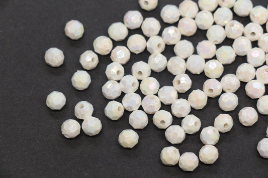 6mm Faceted AB Beads, Iridescent White Acrylic Beads for Bracelet Jewelry Making #789