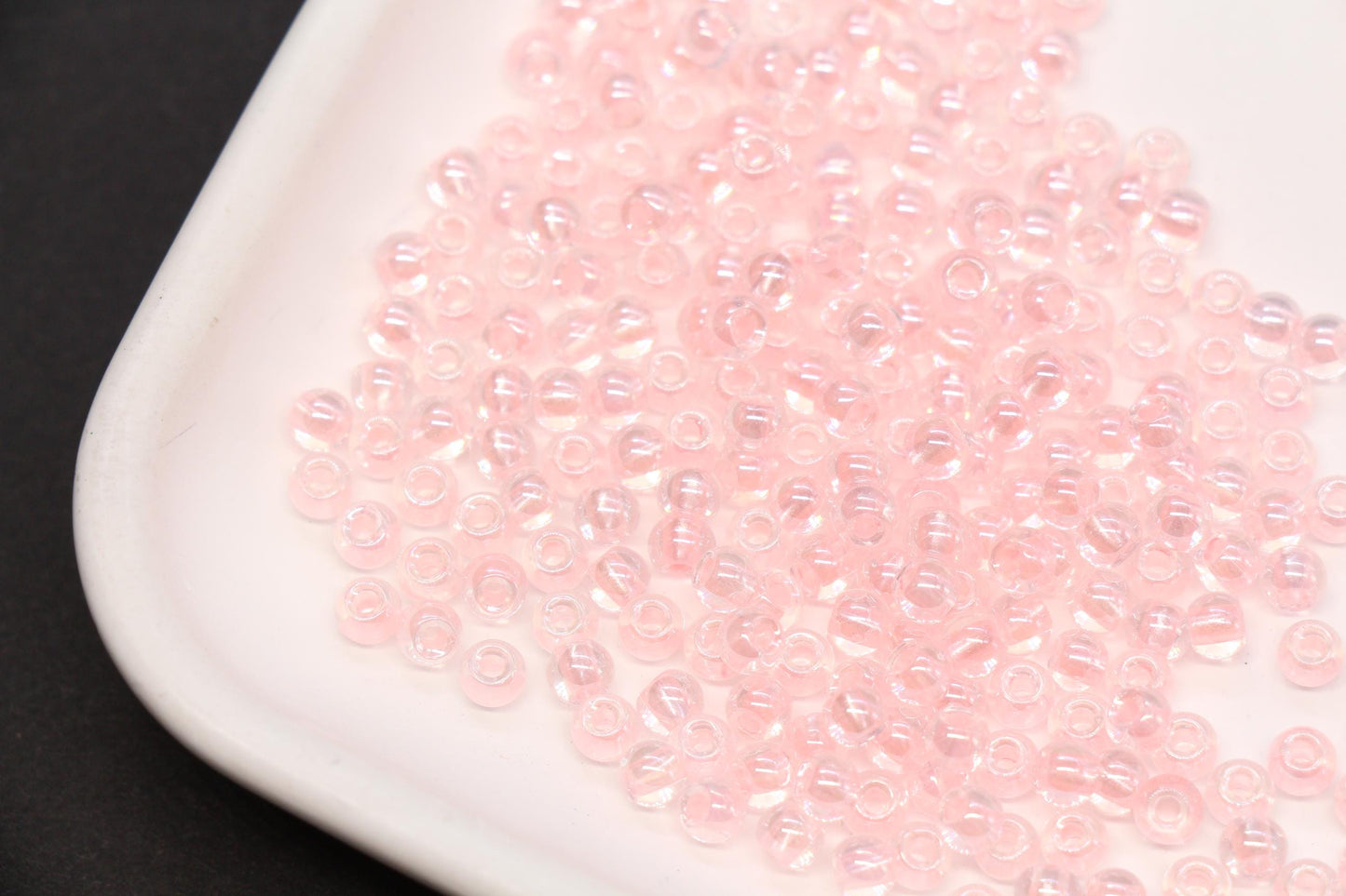 4mm Pink Lined Glass Seed Beads, Transparent Pink Core Beads, Bracelet Jewelry Making Supplies #2329