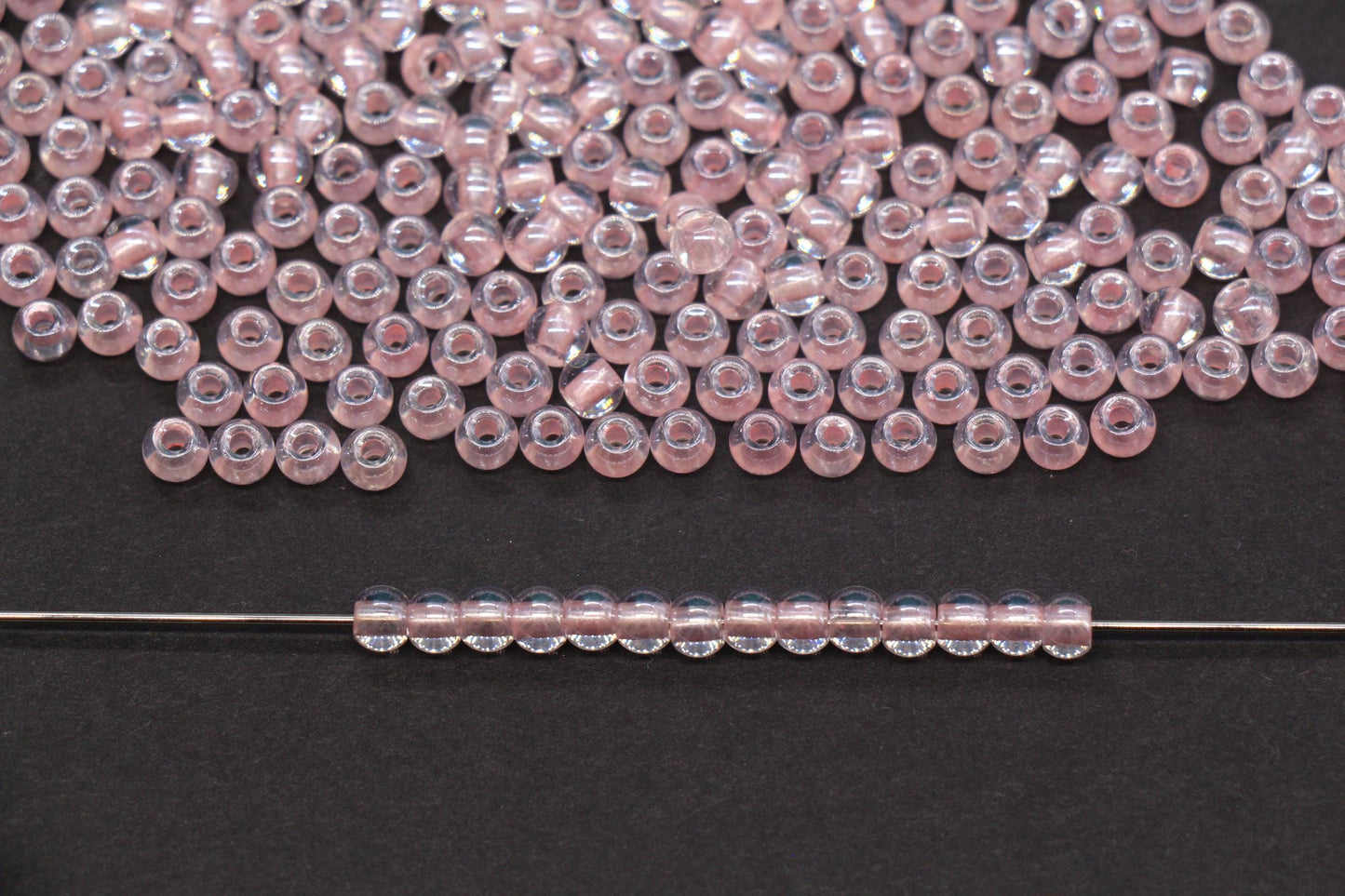 4mm Pink Lined Glass Seed Beads, Transparent Pink Core Beads, Bracelet Jewelry Making Supplies #2329