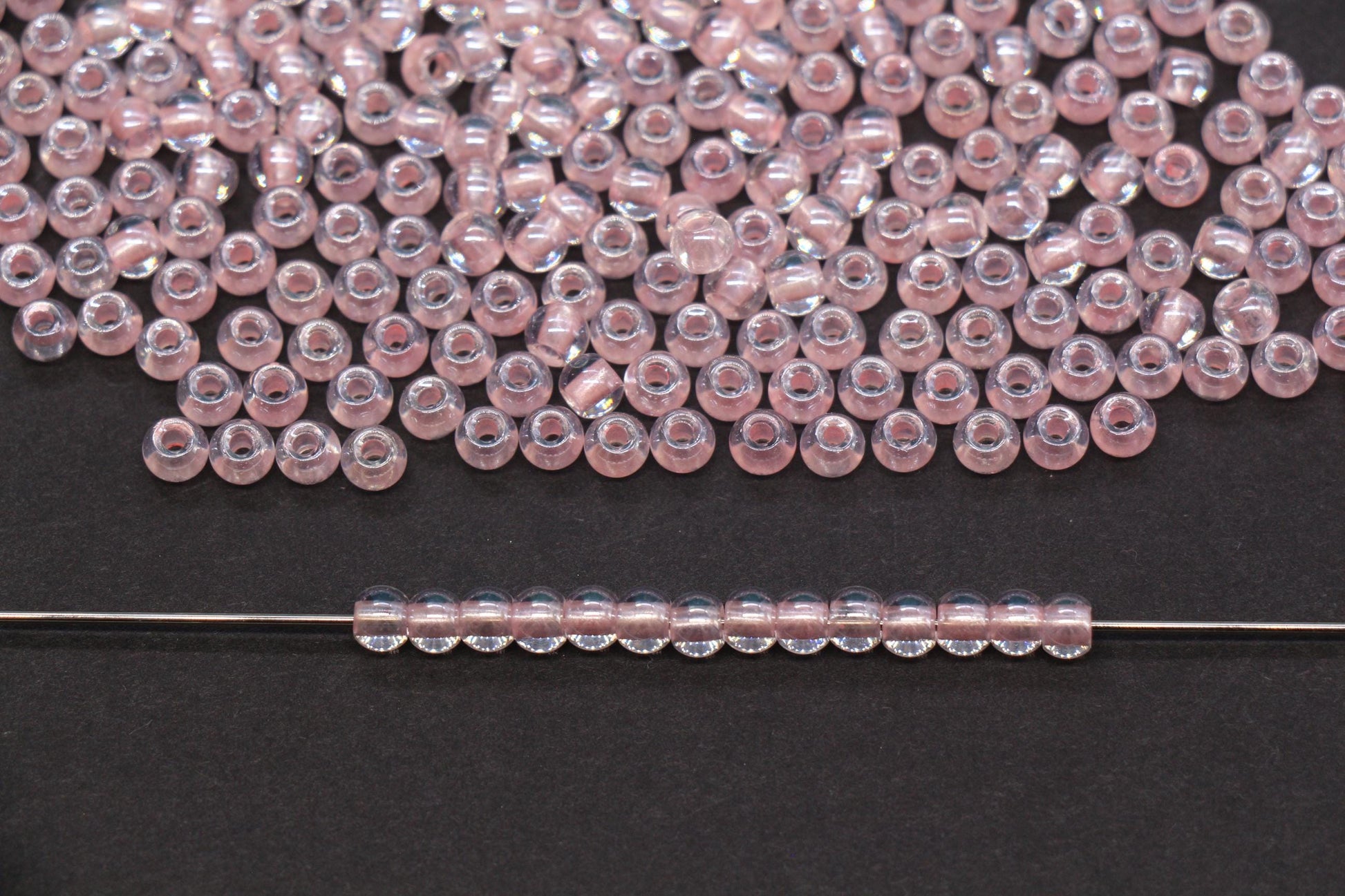 4mm Pink Lined Glass Seed Beads, Transparent Pink Core Beads, Bracelet Jewelry Making Supplies #2329