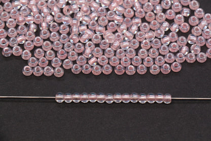 4mm Pink Lined Glass Seed Beads, Transparent Pink Core Beads, Bracelet Jewelry Making Supplies #2329